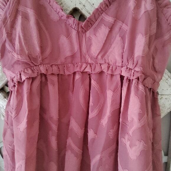 Fanco Women's Flowy Babydoll Button Back Ruffle Tank Top in Dusty Rose - Picture 11 of 16